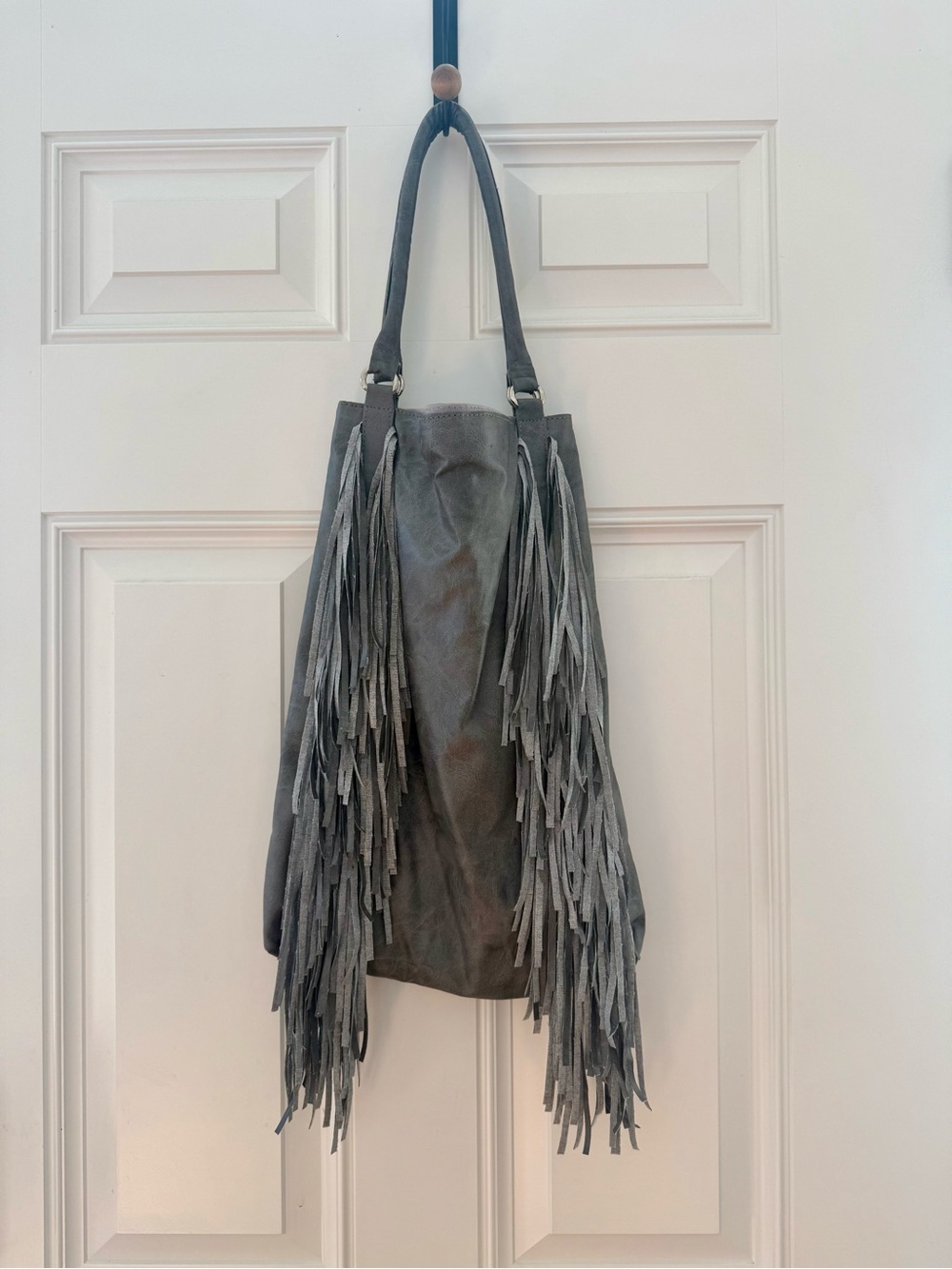 Fringed Suede Shoulder Bag - Gray